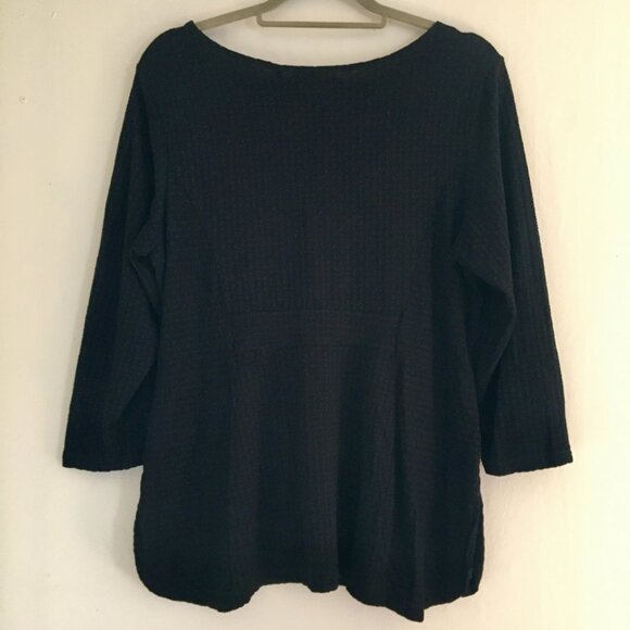 Habitat Black Textured 3/4 Sleeve Lagenlook Top with Pockets Women's Size L - Picture 3 of 10